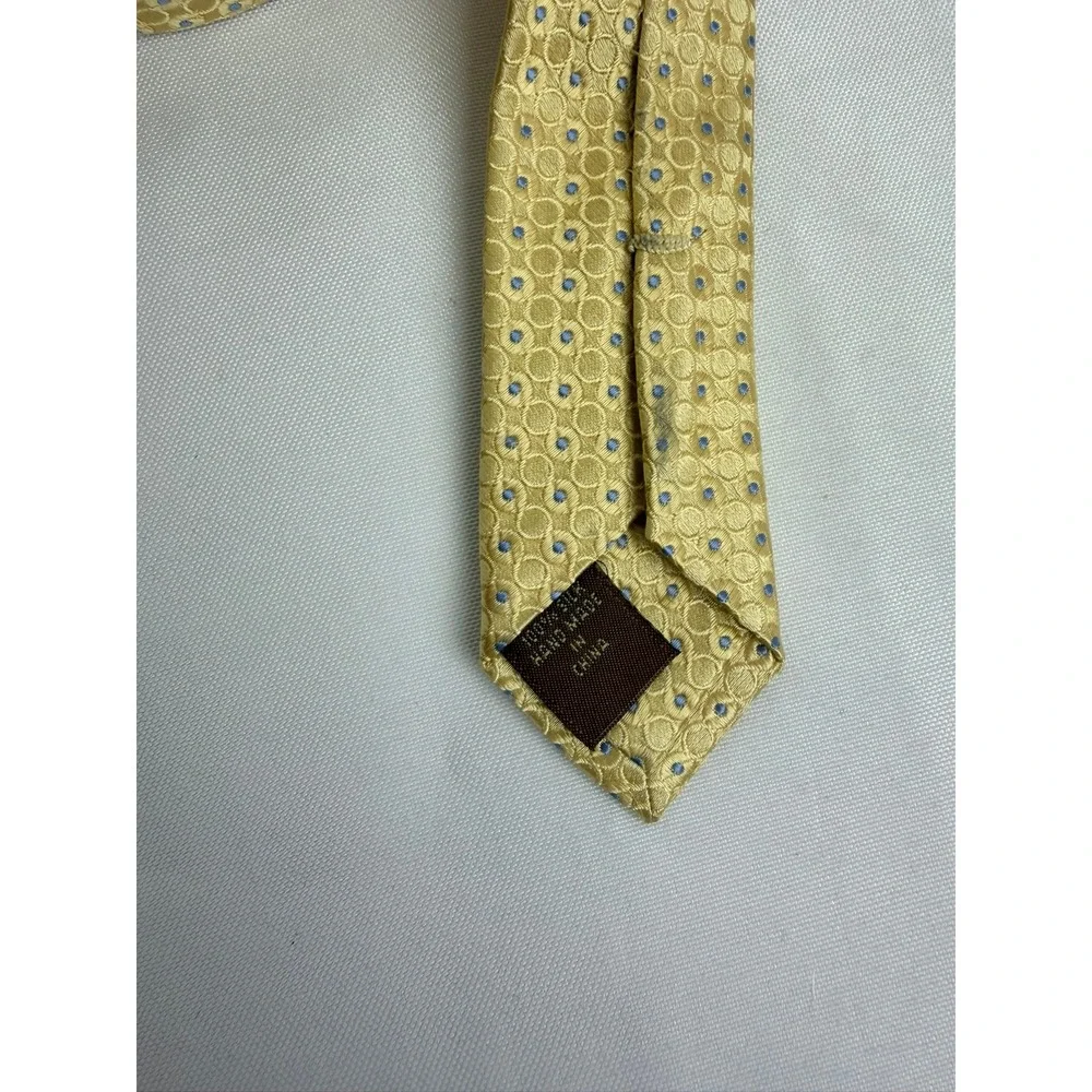 Tasso Elba Spa‎ Mens Gold Blue Micro Dot Geometric Silk Necktie Handmade Tie